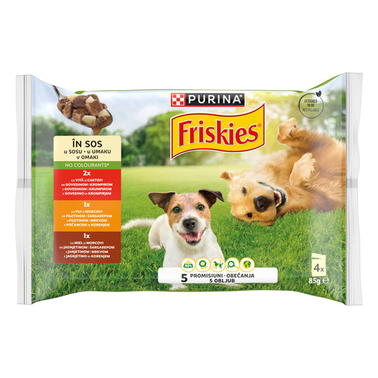 Friskies Adult Pui, Vită & Miel în Aspic – Hrană umedă pentru câini (4 x 85 g)
