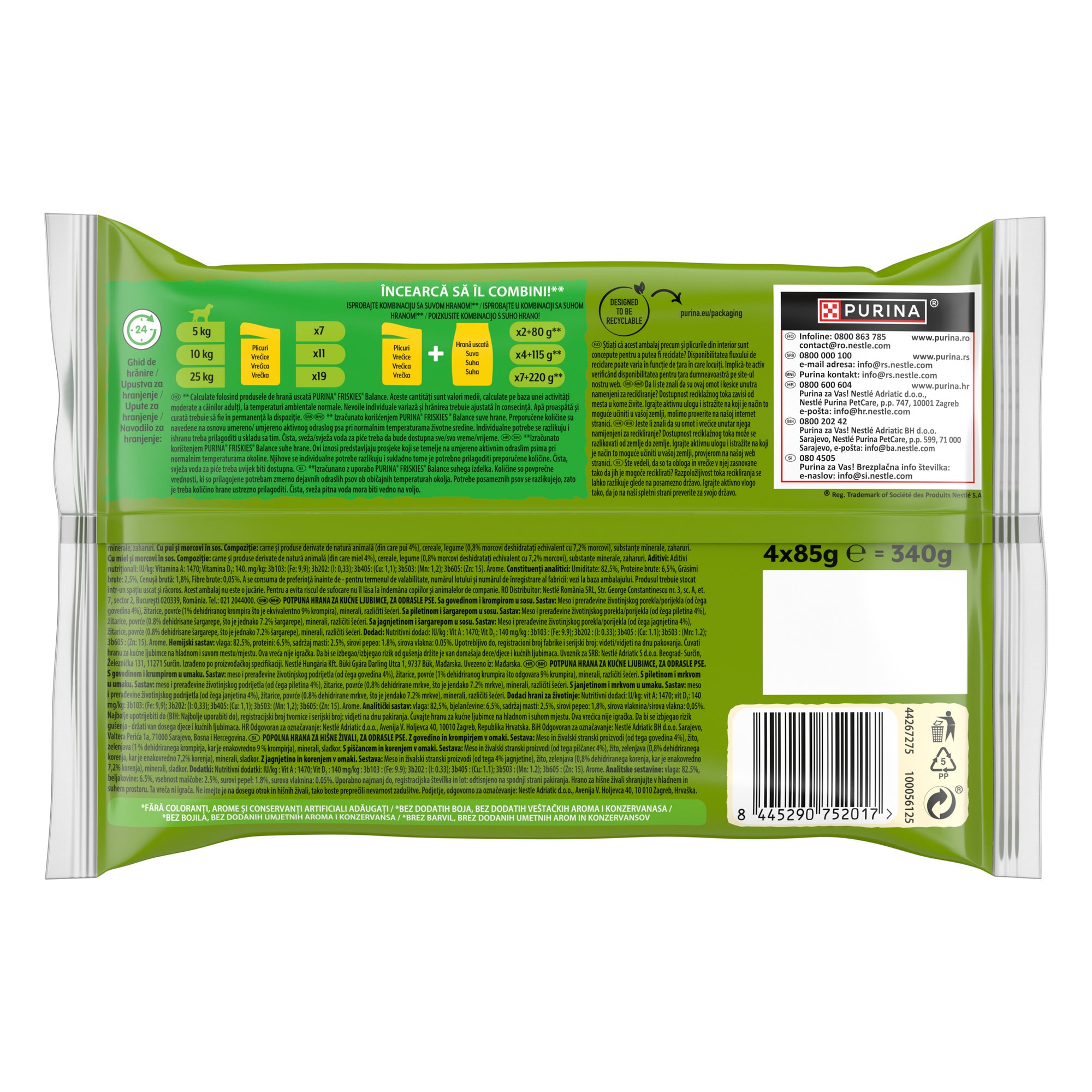 Friskies Adult Pui, Vită & Miel în Aspic – Hrană umedă pentru câini (4 x 85 g)