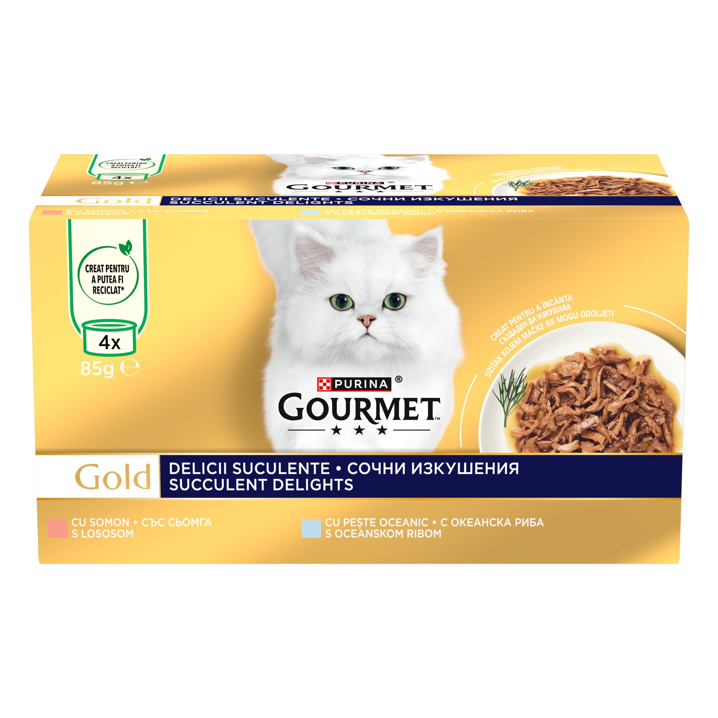 GOURMET® GOLD Delicii Suculente cu Somon & Pește Oceanic (4x85g)