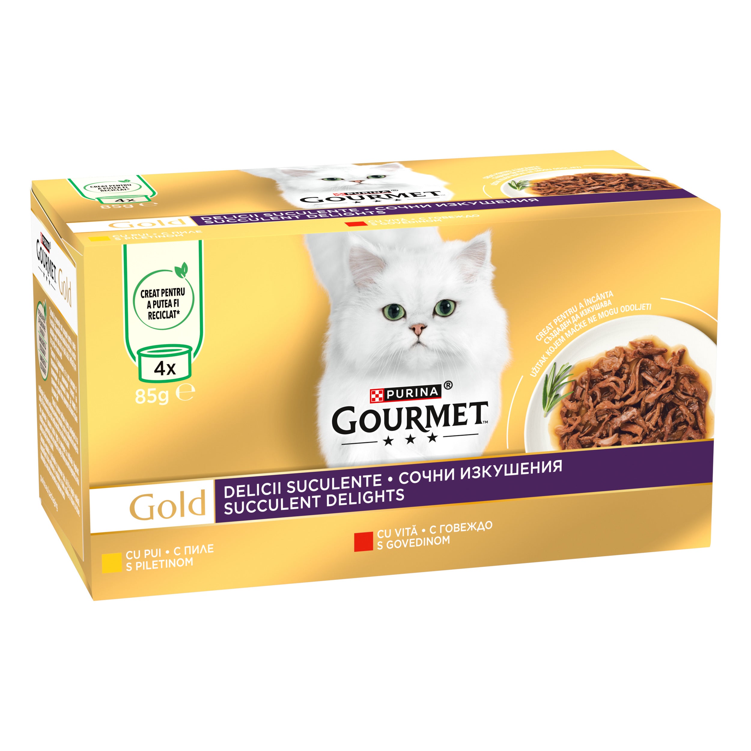 GOURMET® GOLD Delicii Suculente cu Pui & Vită (4x85g)