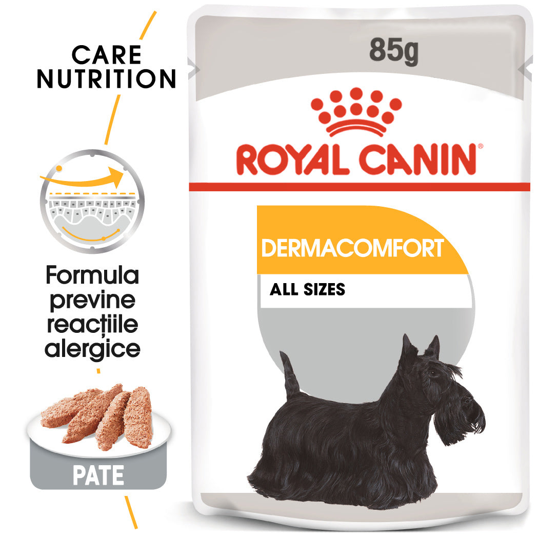 Royal Canin Dermacomfort Adult hrana umeda caine, prevenirea iritatiilor pielii (pate)