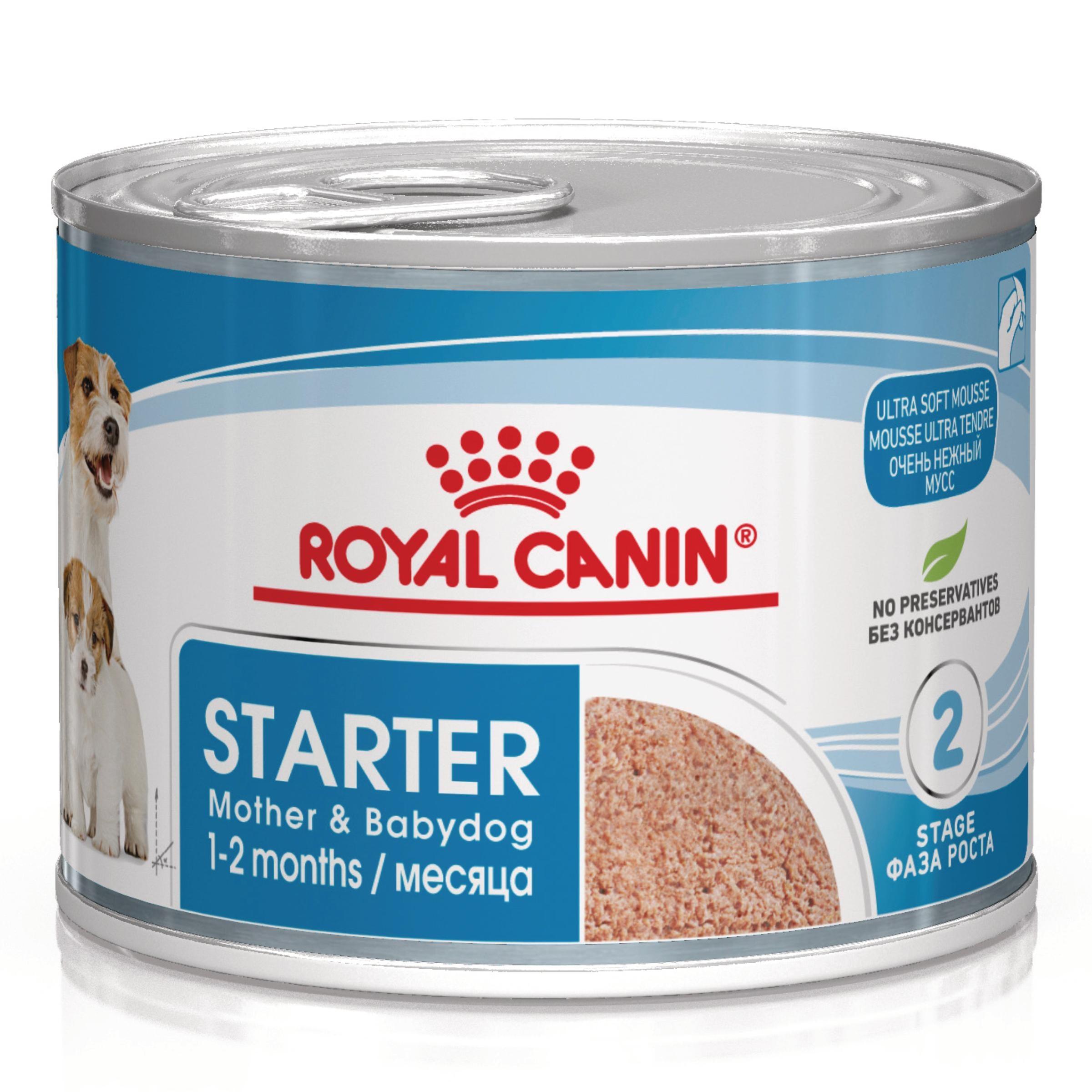 Royal Canin Starter Mousse, mama si puiul, hrana umeda caine (textura spumoasa), 195 g