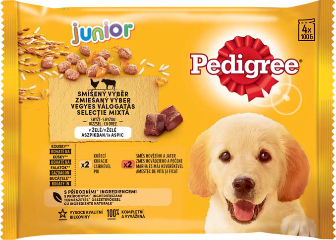 Pedigree Plic Junior cu Vită, Pui și Orez 4x100g